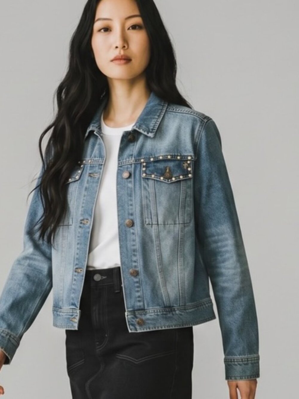 NEW Frye Denim Jean Jacket Women’s size LARGE Cropped Button up NWT